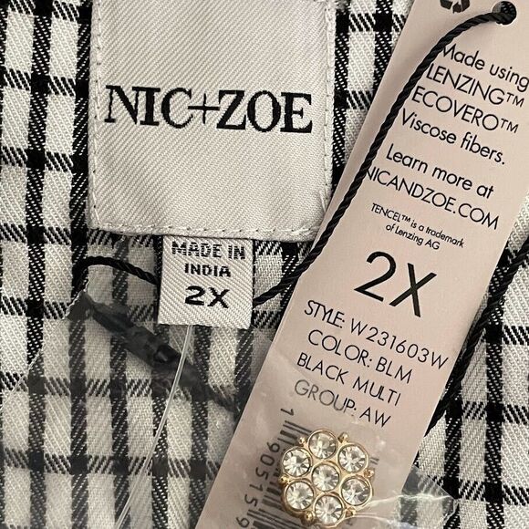 Nic+Zoe Femme Plaid Shirt Womens Sz 2X Black Plaid Button Up Long Sleeve Blouse - Picture 10 of 13
